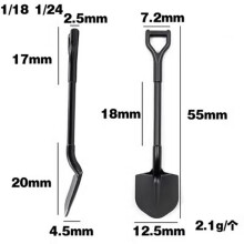 (Shovel-1/8 1/24) 1/10 or 1/18 1/24 Scale Metal Shovel Decor for RC Crawler, 55MM/105MM Length