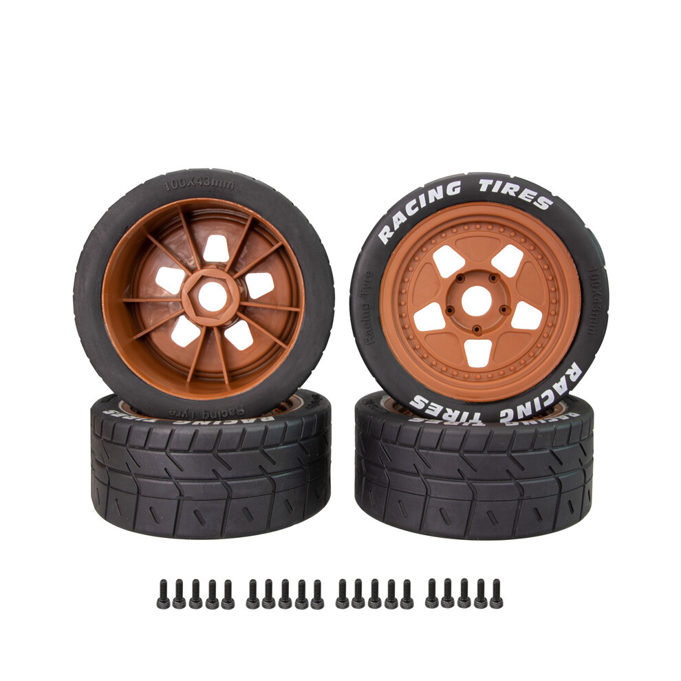 (Brown) 4Pcs Rc Car Tires+Wheel For 1/8 1/7 Off-Road Vehicle/Short Truck/Desert Truck Brown 320997488118