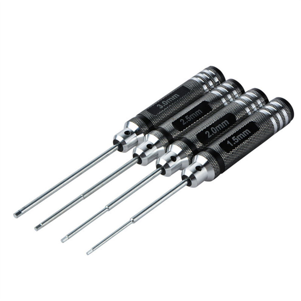 (Black Handle) 1.5/2.0/2.5/3.0mm White Steel Hex Screwdriver Tool Kit for RC Helicopter Airplane Car Drone Aircraft Model