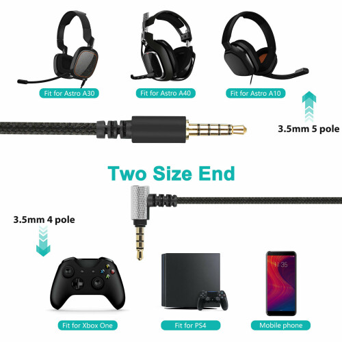 Replacement Audio Cable Cord for Astro A10/A40/A30/A50/G433 Gaming Headset 6.5ft 2