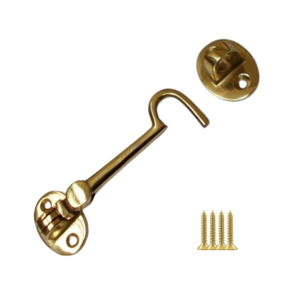 4" Plain Polished Brass Cabin Hook By Ironmongery World 5057067943356