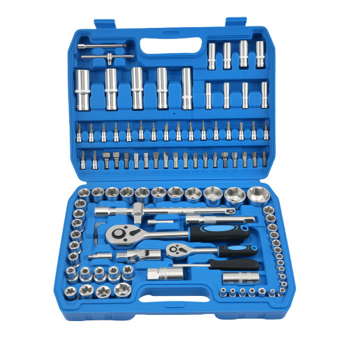 108PCS Drive Ratchet Set 1/2 1/4 Socket Mechanics Tool Kit CR-V Chrome 2