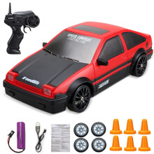 (Red) 2.4G 1:24 Drift Rc Car 4WD 3.7V Drift Car Children Toy Remote Control GTR Model