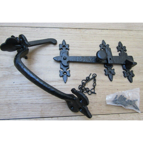 Suffolk Latch 9" Fleur De Lys Black Antique by Ironmongery World