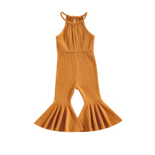 (12-18 Months, Ginger) Baby Kid Girls Jumpsuit, Sleeveless Solid Summer Long Flare Pants for Party Casual
