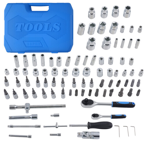94 Piece Socket Set CRV 1/4 1/2 Drive Metric Hex Star Bits Ratchet Tools 2