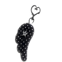 Charm Dot Fabric Keychain Heart Shape With Wing Decoration-Black