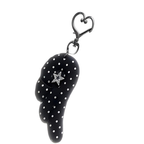 Charm Dot Fabric Keychain Heart Shape With Wing Decoration-Black