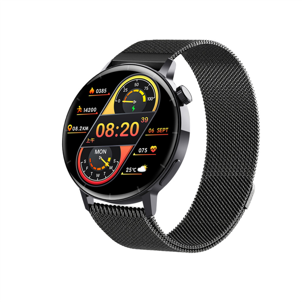 ( Steel Milano) Blood Glucose Measuring Bracelet Heart Rate Blood Pressure Detection Smart Watch Black 320997492788