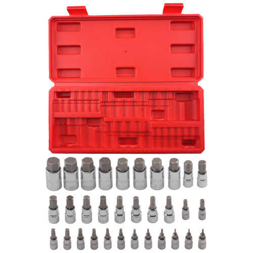 1/4 3/8 1/2 Drive 32pc Hex Bit Socket Set S2 Steel Metric Imperial 1