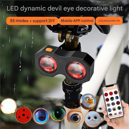 Eyes Bike Tail Light, USB Rechargeable  Programmable LED with Customizable Patterns Dual Screen