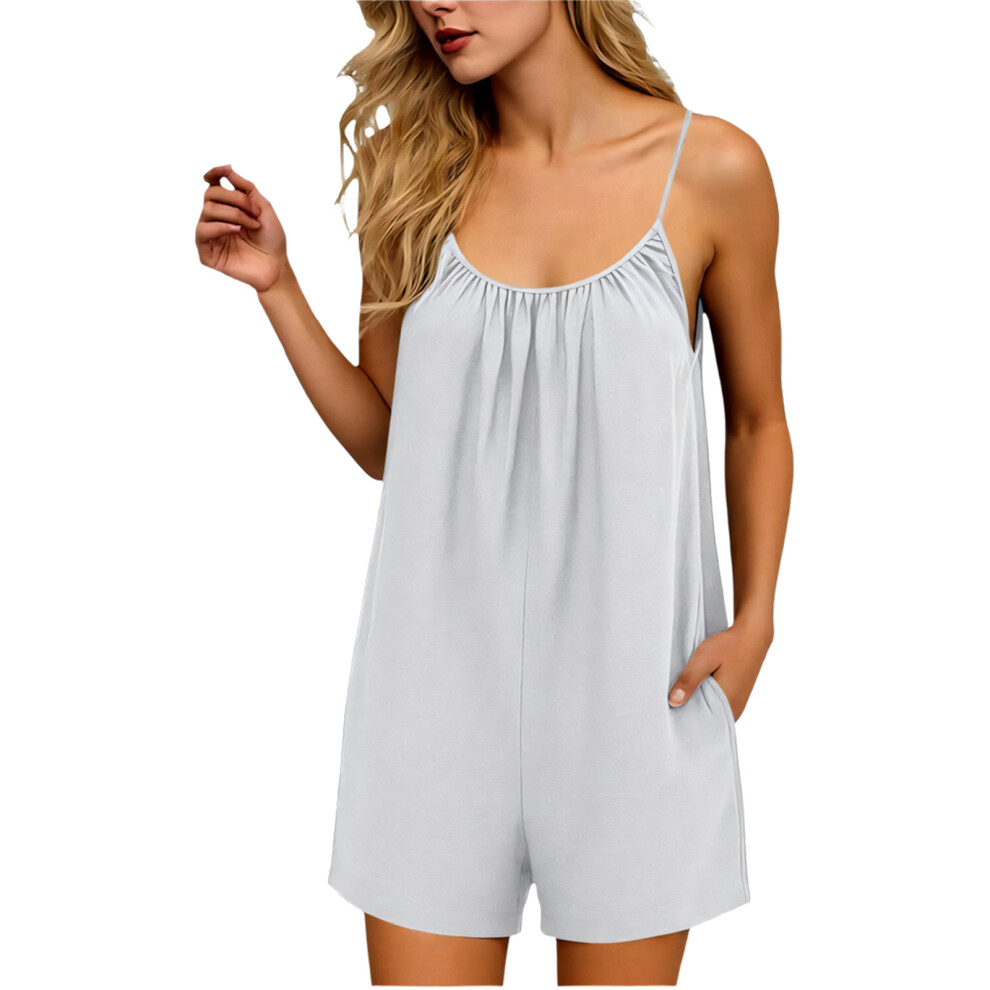 Sleeveless Romper Shorts Casual Halter Backless-White XXL