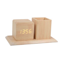 Article de bureau en bois créatif, combine réveil-couleur claire