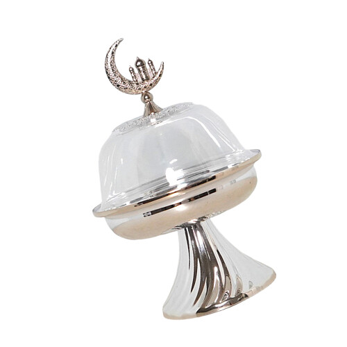 Elegante, durchsichtige Obstschale mit silbernem-Silber hoch