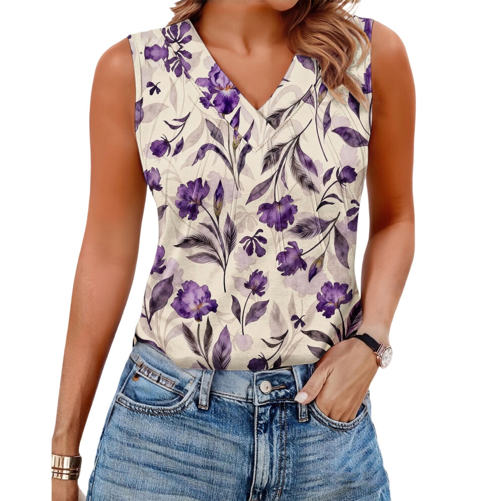 Lavender Women's Sleeveless Tops, Loose Fit, V-Neck, Summer,- S