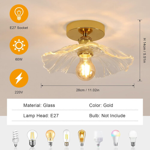 Goeco Ceiling Light for Hallway E27 Flower Shape Ceiling Light Crystal Glass 1