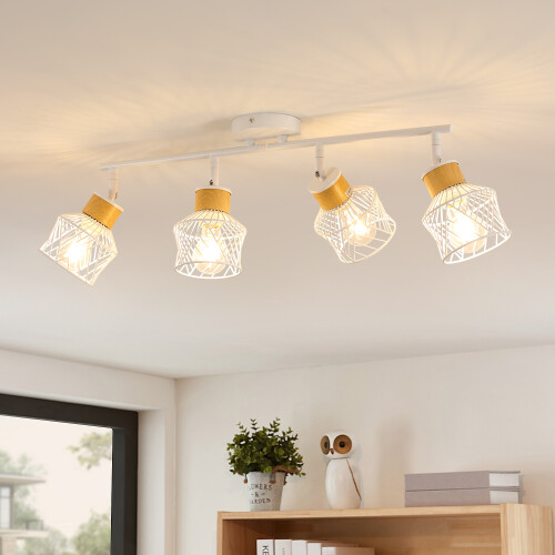 Goeco White Ceiling Light with 4 Adjustable Spotlights E27 Ceiling Spotlight