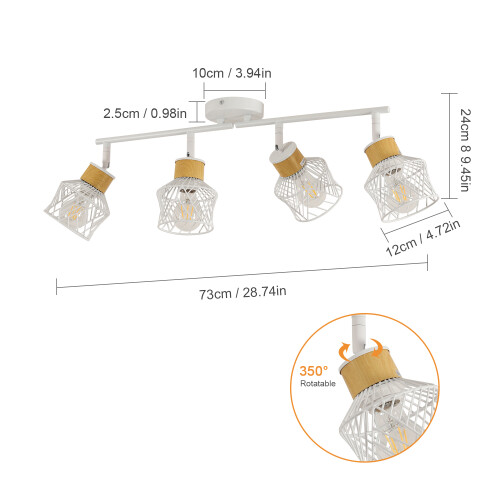 Goeco White Ceiling Light with 4 Adjustable Spotlights E27 Ceiling Spotlight 1