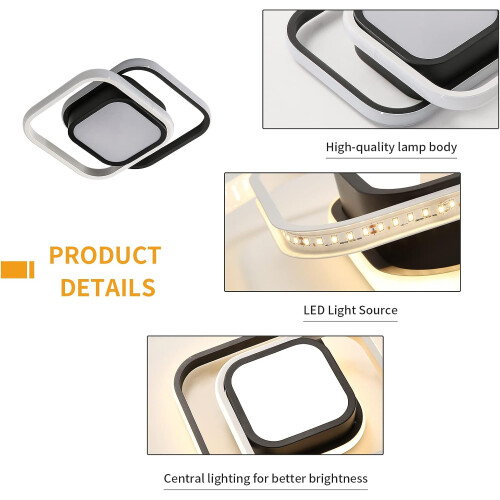 Goeco LED Ceiling Lights, 2 Squares Flush Mount Ceiling Lighting, 32W, 3000K 2