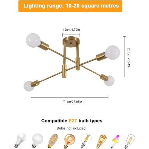 Goeco Vintage Ceiling Light, E27, 180 Adjustable Industrial Chandelier 2
