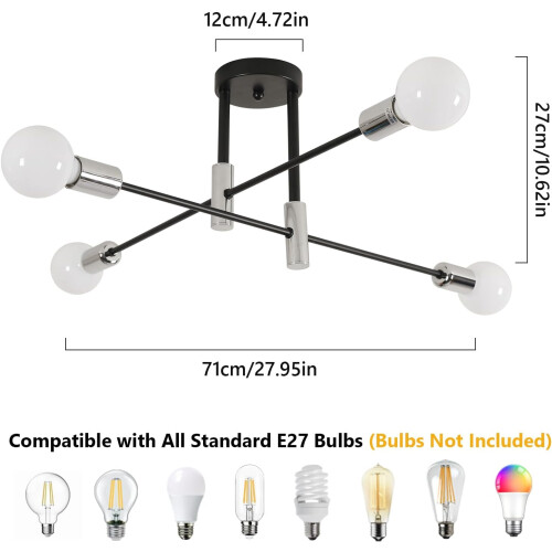 Goeco Vintage Ceiling Light, E27, 180 Adjustable Industrial Chandelier 2
