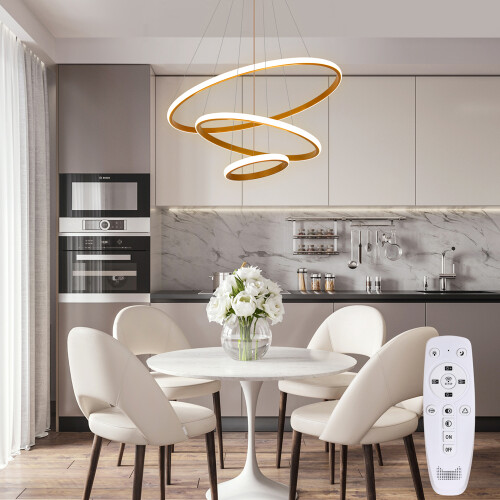 Goeco Pendant Light LED Dimmable, with Remote Control Modern Chandelier Gold 1