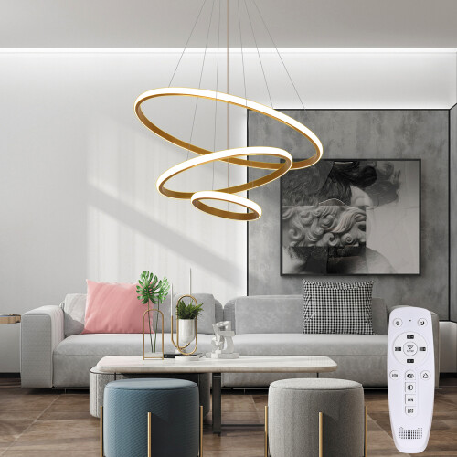 Goeco Pendant Light LED Dimmable, with Remote Control Modern Chandelier Gold 2