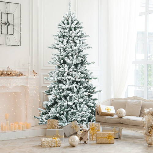 210 cm Artificial Snowy Christmas Tree with Pinecones 1