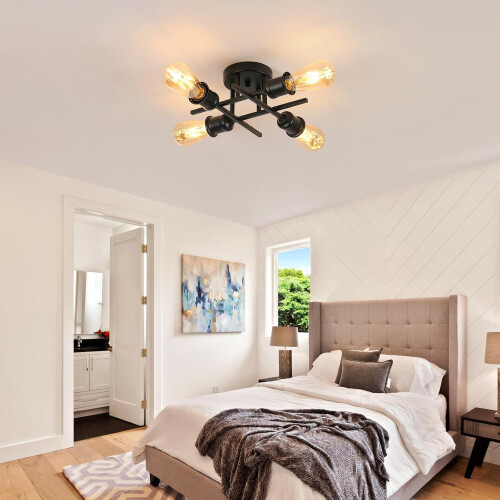 Goeco Vintage Ceiling Light Black 4 Lamps Industrial Ceiling Light E27 Base 2
