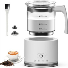 Milk Frother Electric Glass Milk Frother 4 in 1 Function,Capacity 250ml Cappuccino or 500ml Hot Milk, Eu Plug White