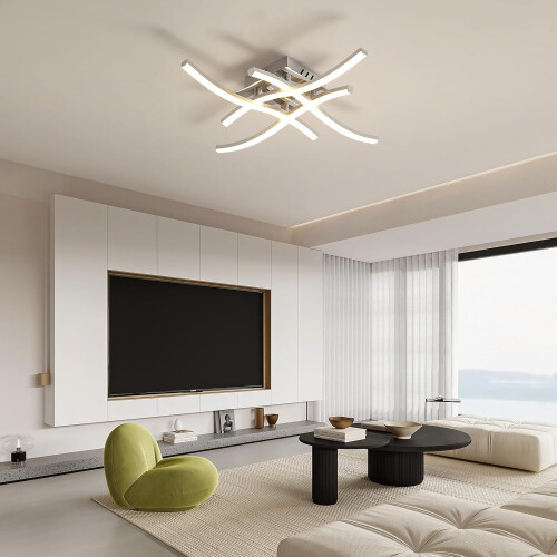 Goeco LED Ceiling Light, 24W, Ceiling Light Waves, Modern, Silver, 4000K 1