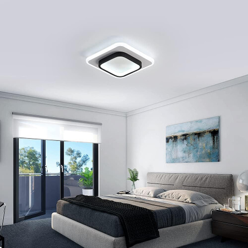 Goeco Modern LED Ceiling Light 24W 24 cm 6500K Black Square Ceiling Light 1