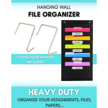 5 Pocket Heavy Duty Storage Pocket Chart met Naamplaatjes - 2 Deurhangers Inbegrepen, Hangende Muurmaporganizer