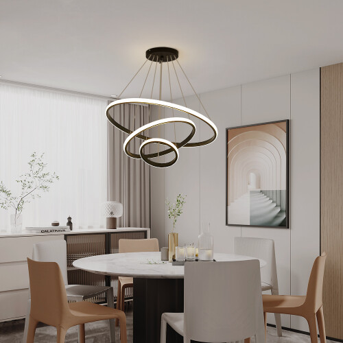 Goeco LED Pendant Light, 3 Rings, with Remote Control, Height Adjustable 36w 2