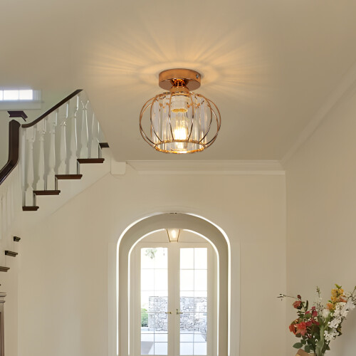 Goeco Ceiling Light Crystal Modern, E27, Ceiling Light Semi-Flush Mounting 1