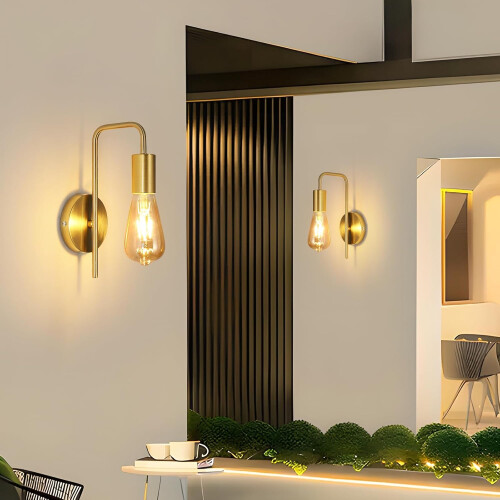 Goeco 2 Pack Vintage Wall Light, Retro Iron Wall Spotlight, E27, Gold 2