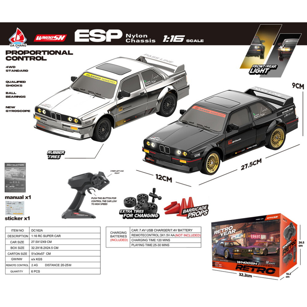 (Black) 1:16 Dc-162A 2.4G Full Scale High Speed 4Wd Drift Car W/Esp Gyroscope Kids Toys Black 320997469438