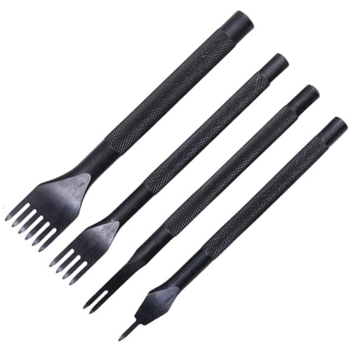 3MM 1/2/4/6 Prong Diamond Stitching Chisel Hole Punches Tool, Leather Hole Punch, Leather Chisel Set-4 Pcs 1