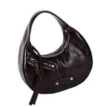 Crescents Shoulder Bags Leather Clutches Hobos Toted Bag-Coffee