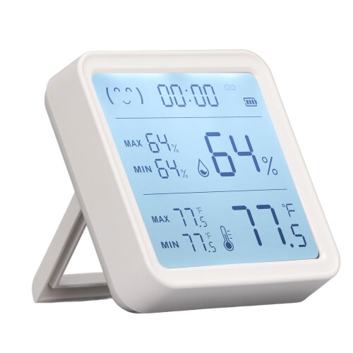 Smart WiFi Indoor Temperature Humidity Sensor with Dual Display Methods, Data Storage Export Built-in Clock and Time Display, IR Remote Control 1