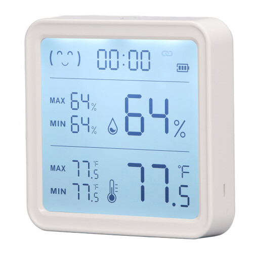 Smart WiFi Indoor Temperature Humidity Sensor with Dual Display Methods, Data Storage Export Built-in Clock and Time Display, IR Remote Control 2
