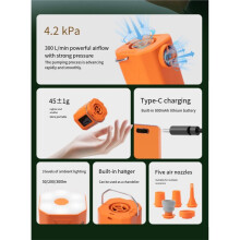 Air Pump Inflatable Outdoor Electric Inflator for Mattresses Pillow with 3-Mode Camping Light for Outdoor Travel B
