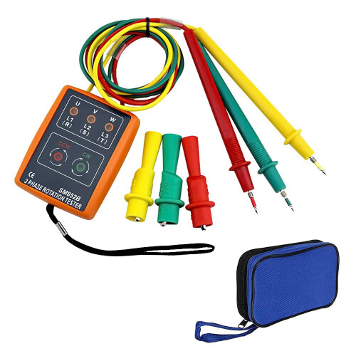 Phase Tester Rotating Field Measuring Device, 3 Phase El Sequence Indicator Pressure Rotation Meter with LED and Buzzer