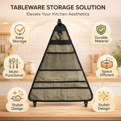 Tableware Storage Bag,Adjustable Multi Pocket, and Durable - Wear Fabric, Organized Storage for Outdoor Use