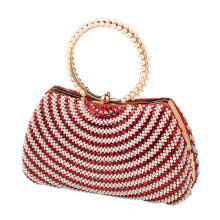 Beaded Accent Evening Handbag Tear Resistant Polyester-Red