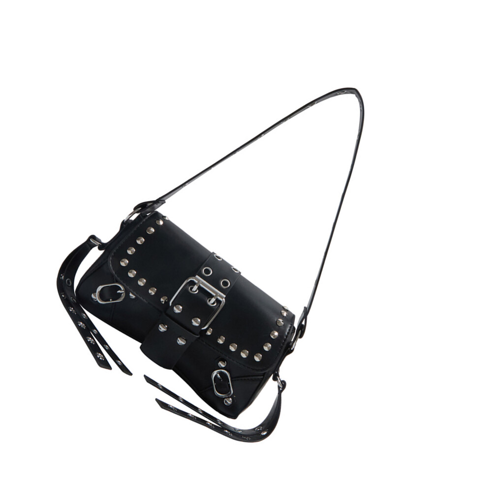 Retro Studded Shoulder Bag Pu Leather Handbag Armpit- Black 7709000770502