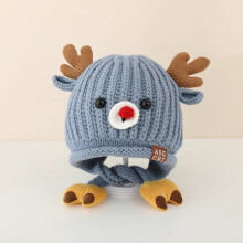 (Blue)Toddler Baby Girl Boy Knitted Cap With Wide Brim And Deer Ears For Cold Weather