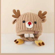 (Khaki)Toddler Baby Girl Boy Knitted Cap With Wide Brim And Deer Ears For Cold Weather