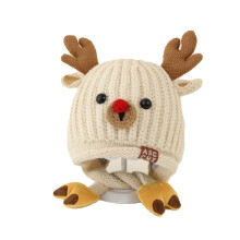 (Beige)Toddler Baby Girl Boy Knitted Cap With Wide Brim And Deer Ears For Weather Cold