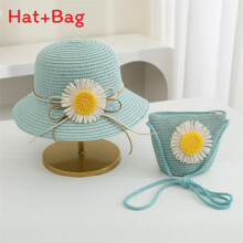 (Blue)Childrens Breathable Straw Hat With Large Brim Floral Embroidery Holidays Beach